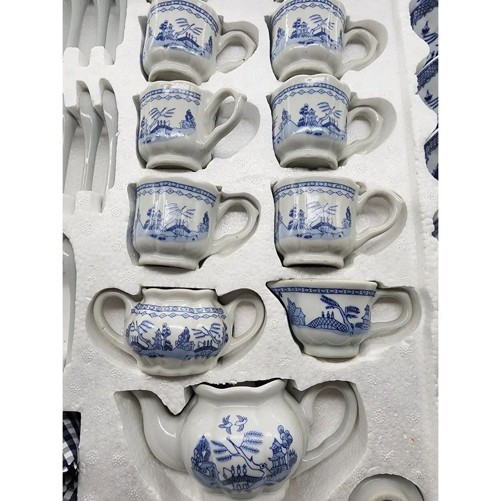Noble Excellence Blue Willow Mini Tea Set 45 Piece Ceramic Child Tea Party Boxed